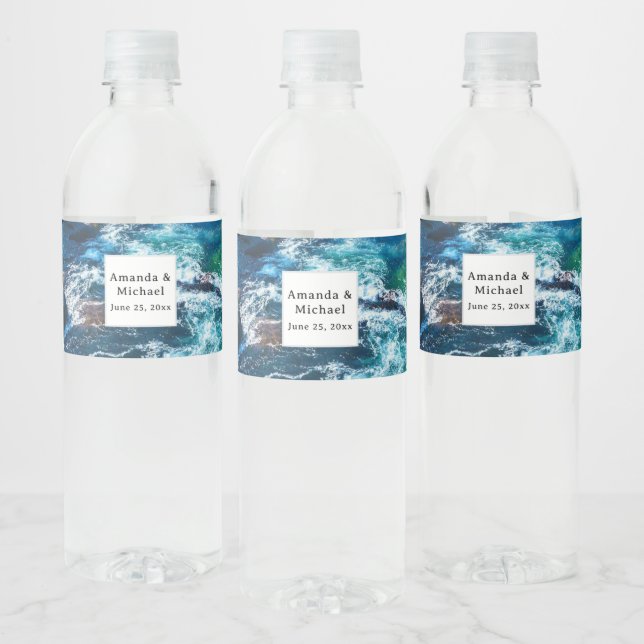 Flowing River Scenic Nature Photo Wedding Water Bottle Label (Bottles)
