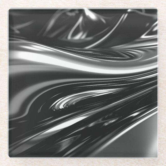 Flowing Silver Metal  Glass Coaster (Front)