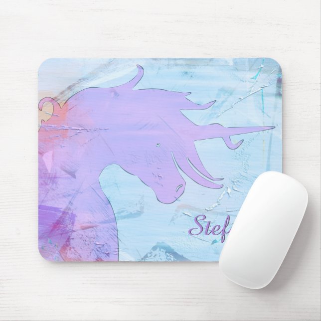 Flowing Unicorn Silhouette (blue painted) Mouse Pad (With Mouse)