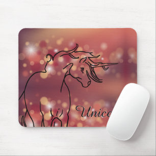 Flowing Unicorn Silhouette (maroon stars) Mouse Pad