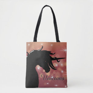 Flowing Unicorn Silhouette (maroon stars) Tote Bag