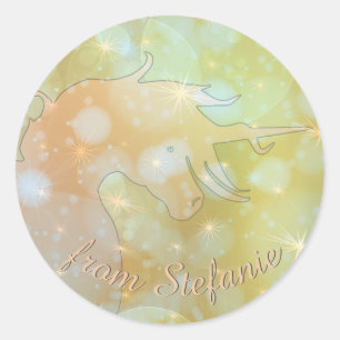 Flowing Unicorn Silhouette (misty yellow stars) Classic Round Sticker