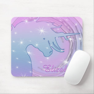 Flowing Unicorn Silhouette (pink swirly moon) Mouse Pad