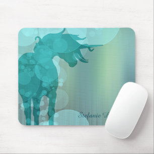 Flowing Unicorn Silhouette (teal w/teal bubbles) Mouse Pad