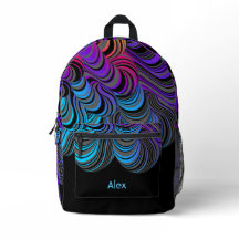 Flowing Waves of Blue, Purple & Grey on Black 