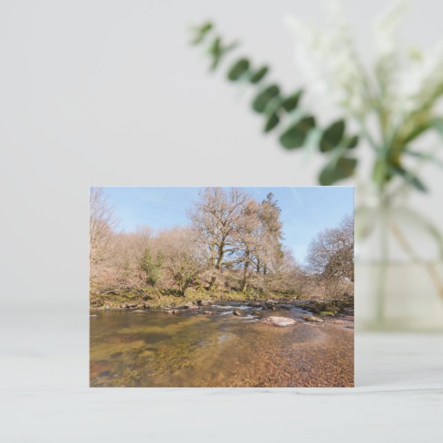 Flowing West Dart River with a Vibrant Spring Sky Postcard (Standing Front)