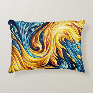 Flowing Yellow Fire Ice Geometric Pattern Decorative Cushion