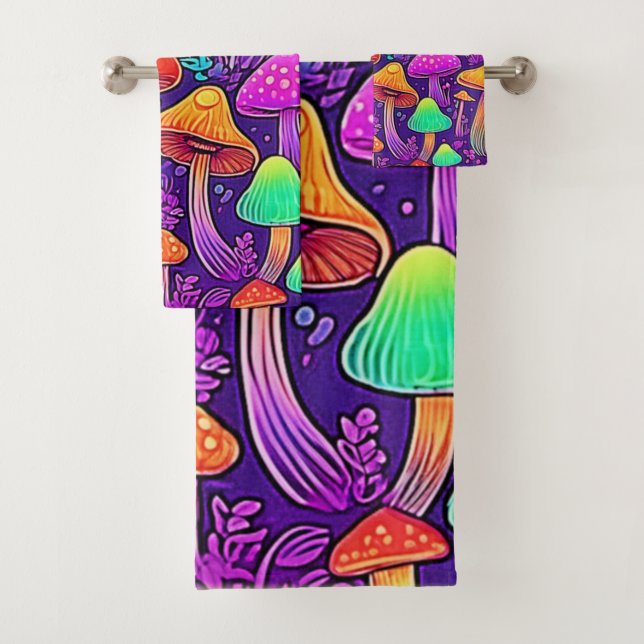 Flowy Neon Mushrooms Dance Bath Towel Set (Insitu)