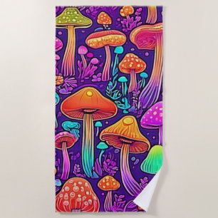 Flowy Neon Mushrooms Dance Beach Towel