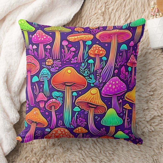 Flowy Neon Mushrooms Dance Cushion (Blanket)