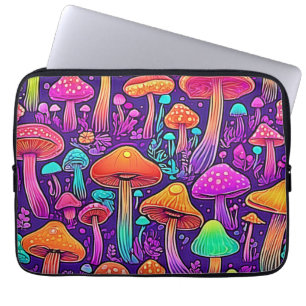 Flowy Neon Mushrooms Dance Laptop Sleeve