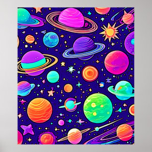 Flowy Neons: Planets & Stars Poster