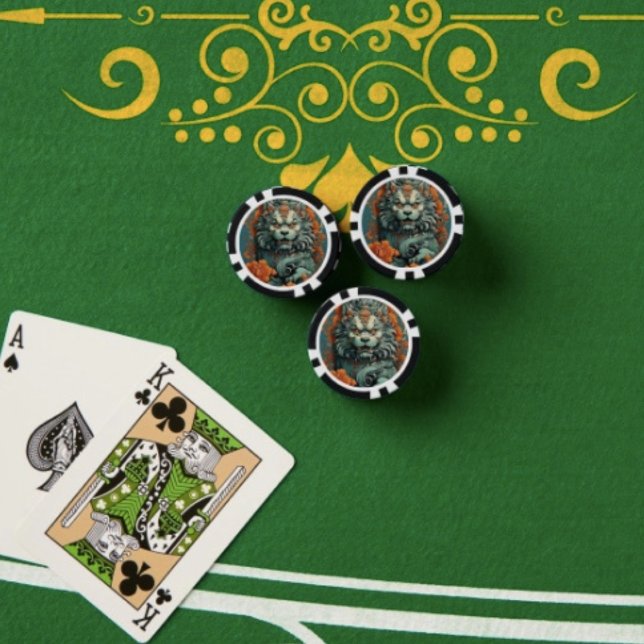 Flu Lion of Wisdom Poker Chip (Asian Lion Head Poker Chips Full colour graphics textured surface easy stacking 9 vibrant colours.

)