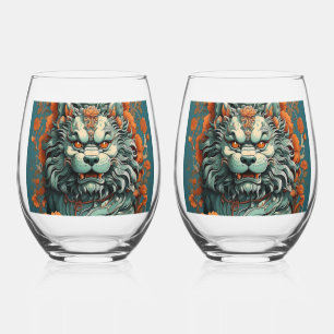 Flu Lion of Wisdom Stemless Wine Glass