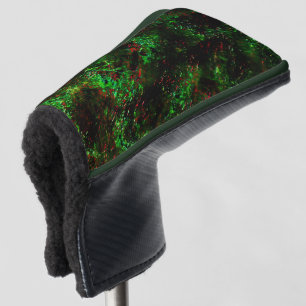 Fluctuation of dark spots on showy green and red golf head cover