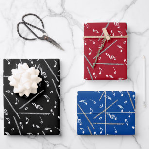 Flue Music Notes Pattern Wrapping Paper Sheet