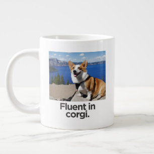 'Fluent in corgi.' Customisable Photo Funny Corgi Large Coffee Mug