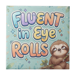Fluent in Eye Rolling Funny Sloth and Quote Ceramic Tile