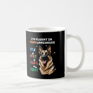 Fluent In Four Languages: Sit, Stay, Paw & Treat Coffee Mug