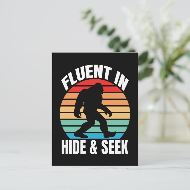 Fluent in Hide and Seek Funny Bigfoot  Postcard (Standing Front)