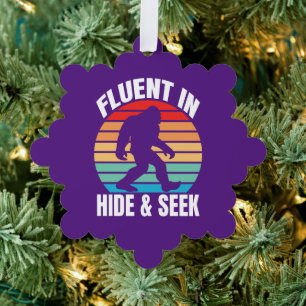 Fluent in Hide and Seek Funny Bigfoot Tree Decoration Card