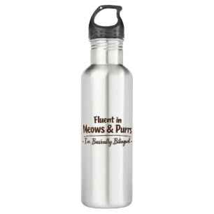 Fluent in Meows & Purrs Funny Cat Lover Gift 710 Ml Water Bottle