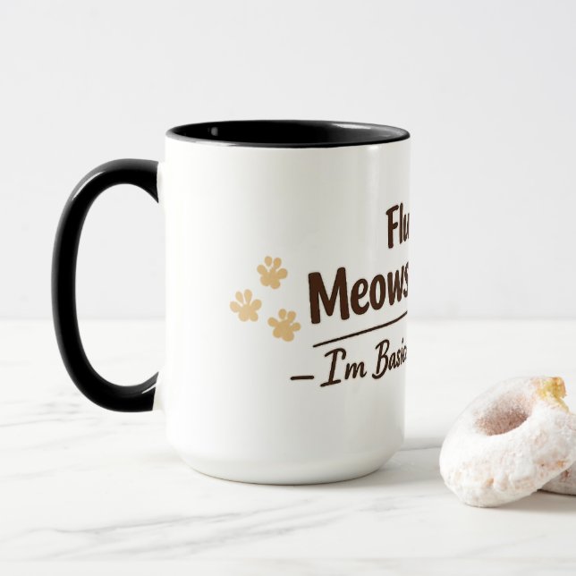 Fluent in Meows & Purrs Funny Cat Lover Gift Mug (With Donut)