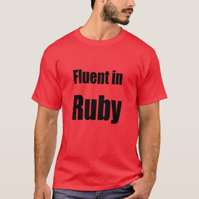 Fluent in Ruby - red programmer shirt (Front)