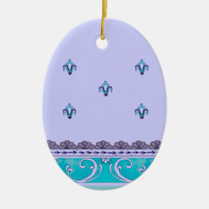 Fluer De Lis Blue Swirl Design Ceramic Tree Decoration