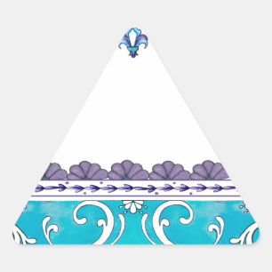 Fluer De Lis Blue Swirl Design Triangle Sticker