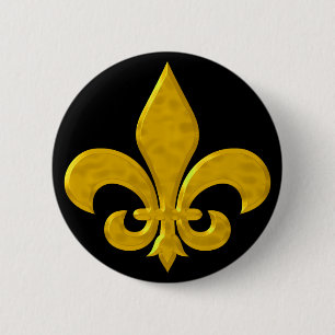 Fluer De Lis Hammered Gold 6 Cm Round Badge