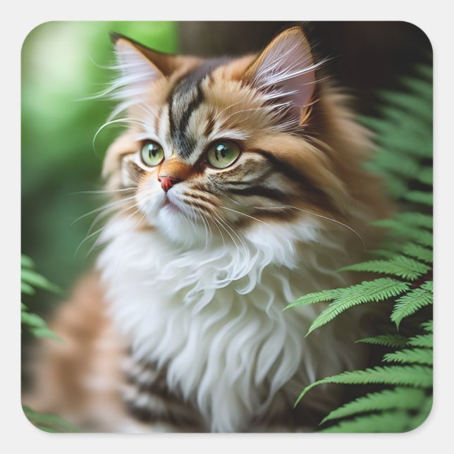 "Fluff and Cuddles: The Chubby Persian Cat" Square Sticker (Front)