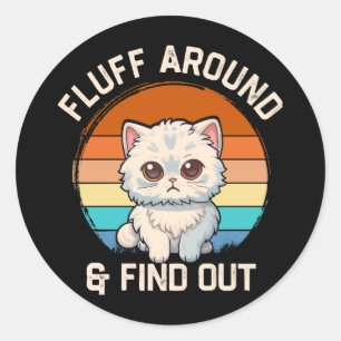 Fluff Around and Find Out Funny Retro Cat Classic Round Sticker