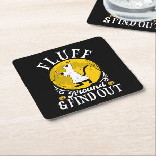Fluff Around and Find Out Halloween Horror Cat Square Paper Coaster