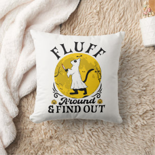Fluff Around and Find Out, Scary Cat Halloween Cushion