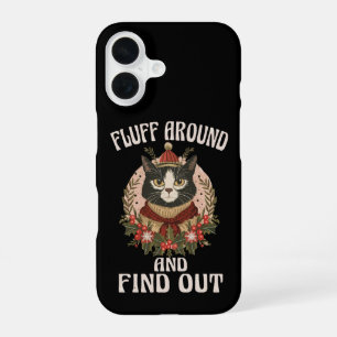 Fluff Around And Find Out winter cat Vintage Pun iPhone 16 Case