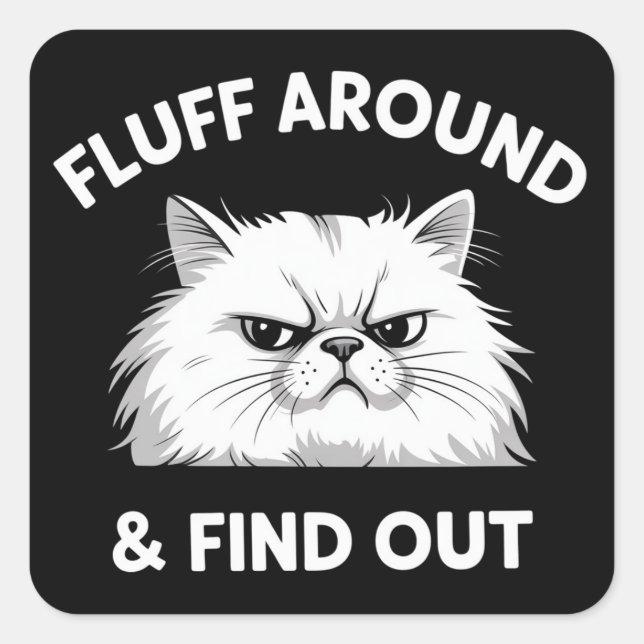 Fluff Around Funny Sarcastic Cat Lady Quote Humour Square Sticker (Front)