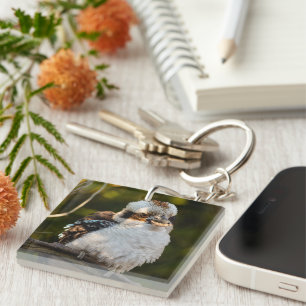 Fluffed up laughing kookaburra key ring
