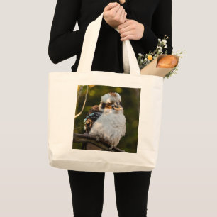 Fluffed up laughing kookaburra large tote bag