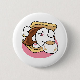 Fluffier Than a S’more – Cute Dog and Dessert Pun 6 Cm Round Badge
