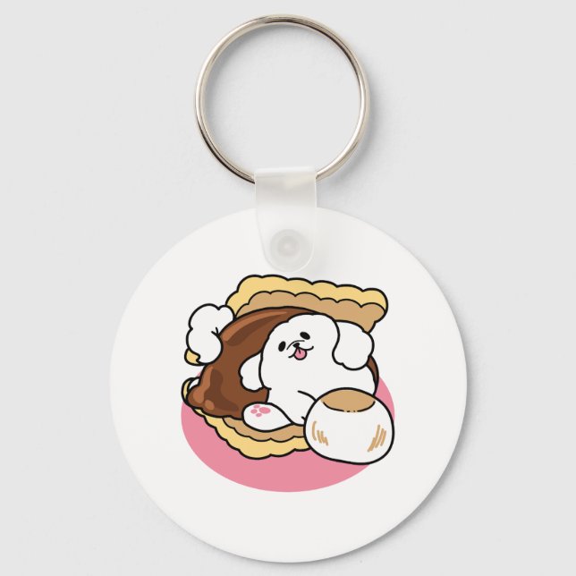 Fluffier Than a S’more – Cute Dog and Dessert Pun  Key Ring (Front)
