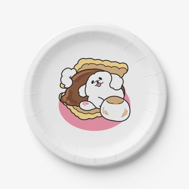Fluffier Than a S’more – Cute Dog and Dessert Pun  Paper Plate (Front)