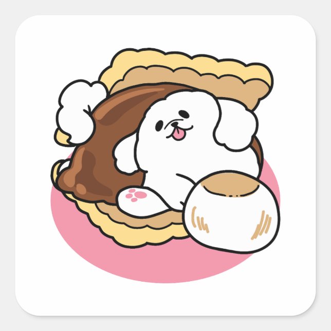 Fluffier Than a S’more – Cute Dog and Dessert Pun  Square Sticker (Front)