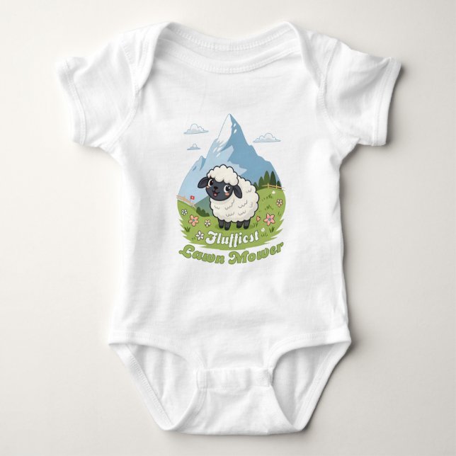 Fluffiest Lawn Mower – Adorable Blacknose Sheep Baby Bodysuit (Front)