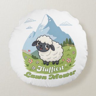 Fluffiest Lawn Mower – Adorable Blacknose Sheep Round Cushion