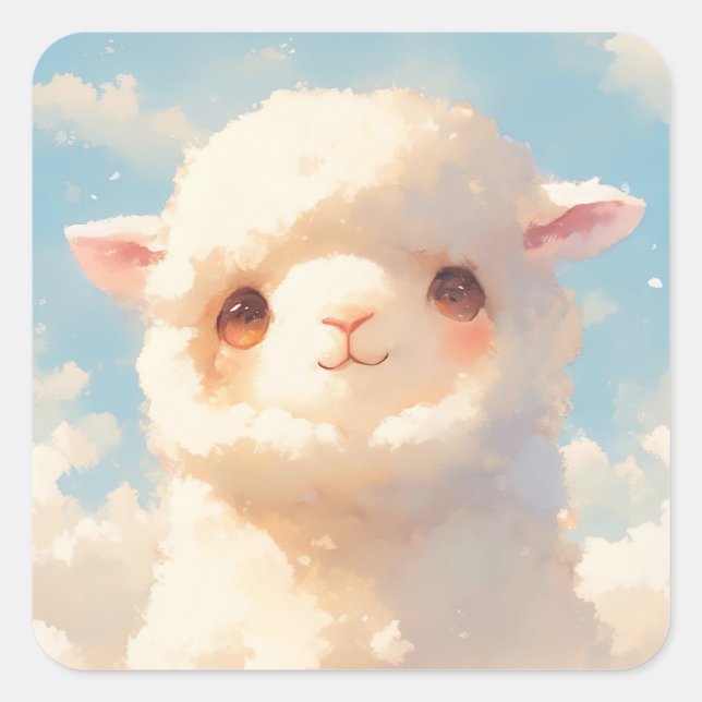 Fluffy Alpaca Dreams Square Sticker (Front)
