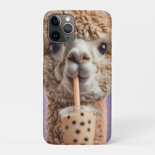 Fluffy Alpaca Portrait Drinking Boba Bubble Tea Case-Mate iPhone Case (Back)