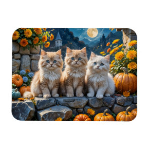 Fluffy Autumn Kittens Pumpkins and Foliage Magnet