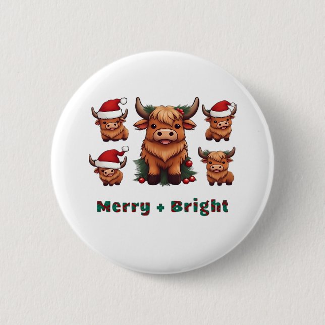 Fluffy Baby Highland Cow Drink Coffee Oversized T- 6 Cm Round Badge (Front)