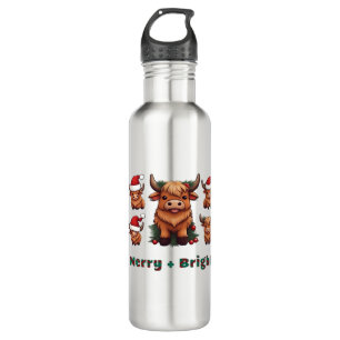 Fluffy Baby Highland Cow Drink Coffee Oversized T- 710 Ml Water Bottle